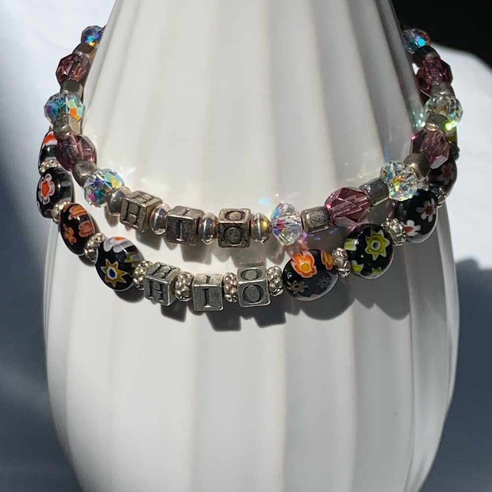 Set of 2 Sterling Silver Art Glass Stacking Bracelets
